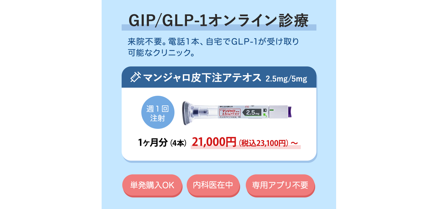 GIP/GLP-1ダイエット - GIP/GLP-1注射・内服薬取り扱いクリニック